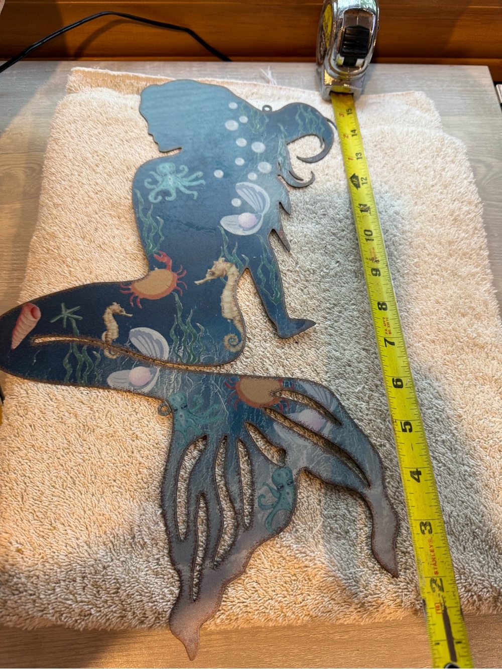 Undersea Mermaid Metal Wall Art - Teal and Coral Accents - Picture 2 of 2